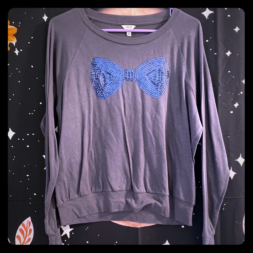 Forever 21 Gray with Black Sequin Bow Sweatshirt